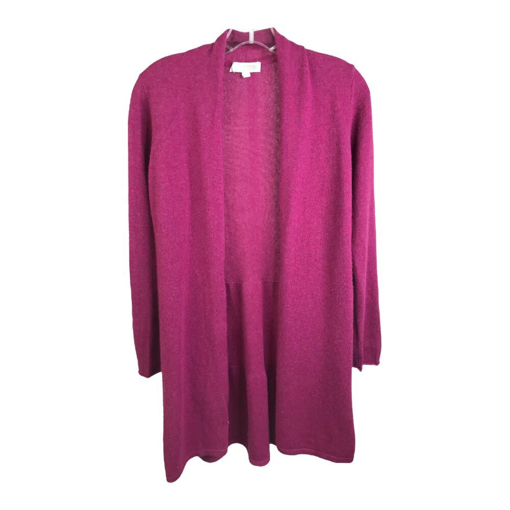 Kinross Cashmere Women szS Long Cardigan Sweater 100% Cashmere Fushia Open Front